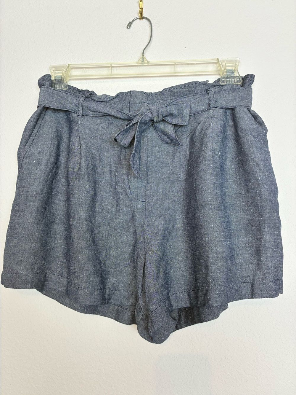 Loft NWOT High waist Paperbag Linen Blend Shorts in Slate Blue